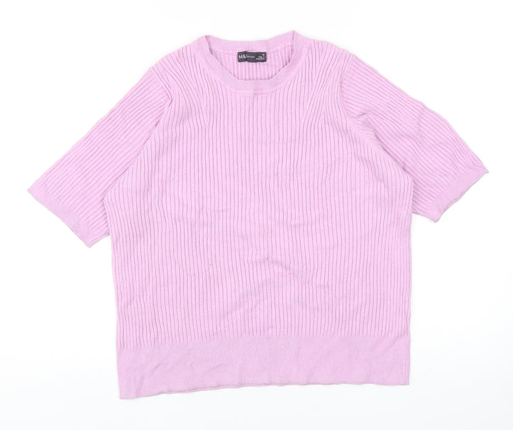 Marks and Spencer Womens Purple Polyester Basic T-Shirt Size 16 Round Neck