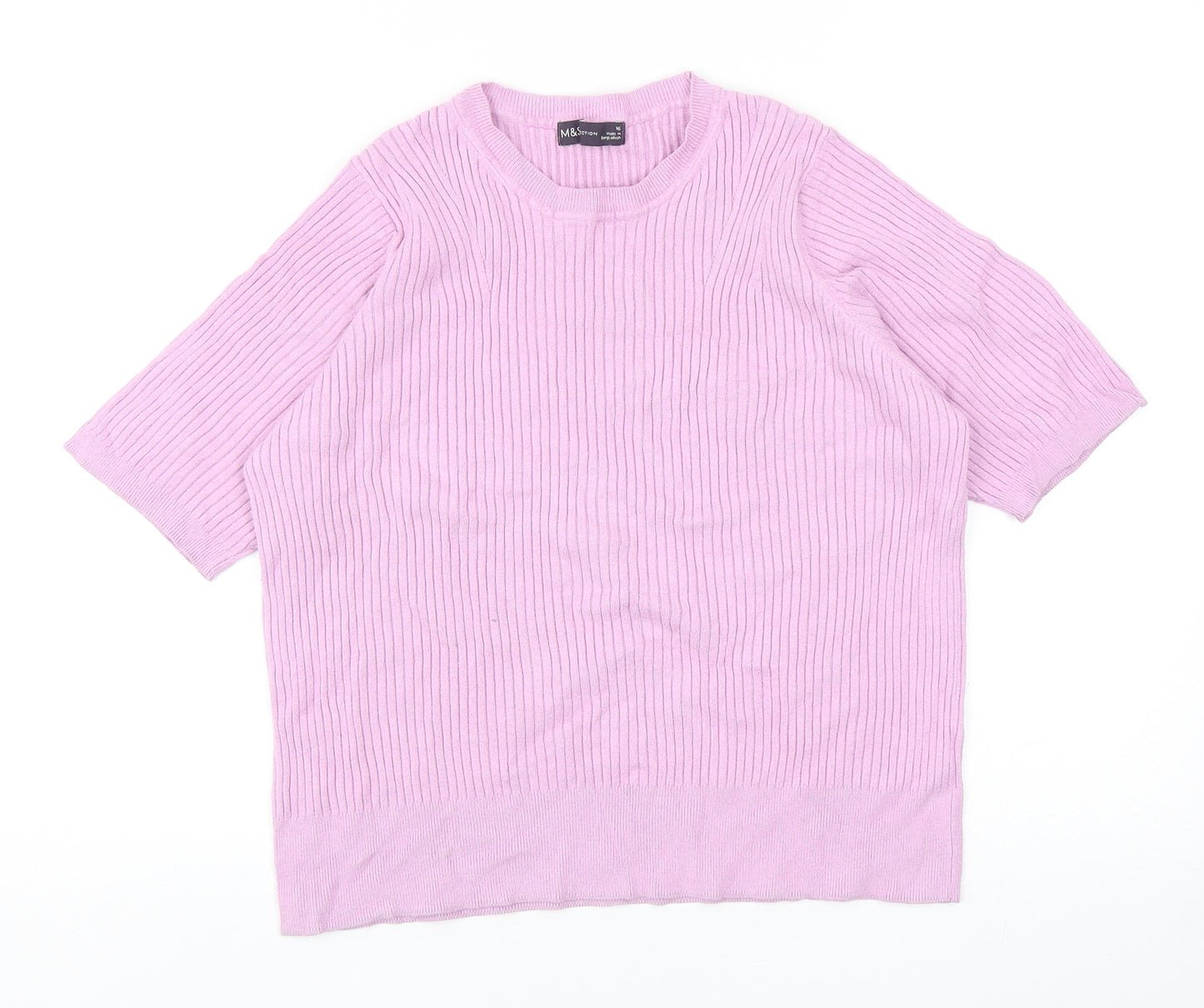 Marks and Spencer Womens Purple Polyester Basic T-Shirt Size 16 Round Neck