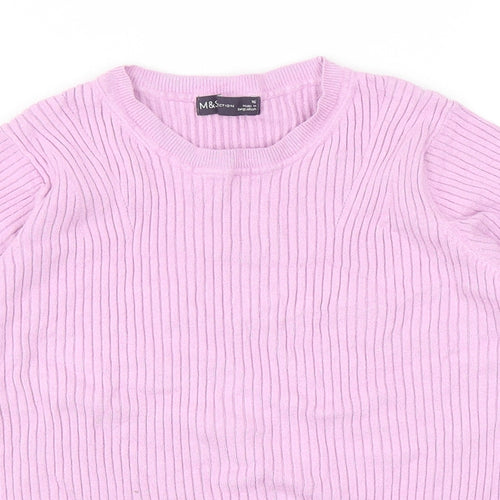 Marks and Spencer Womens Purple Polyester Basic T-Shirt Size 16 Round Neck