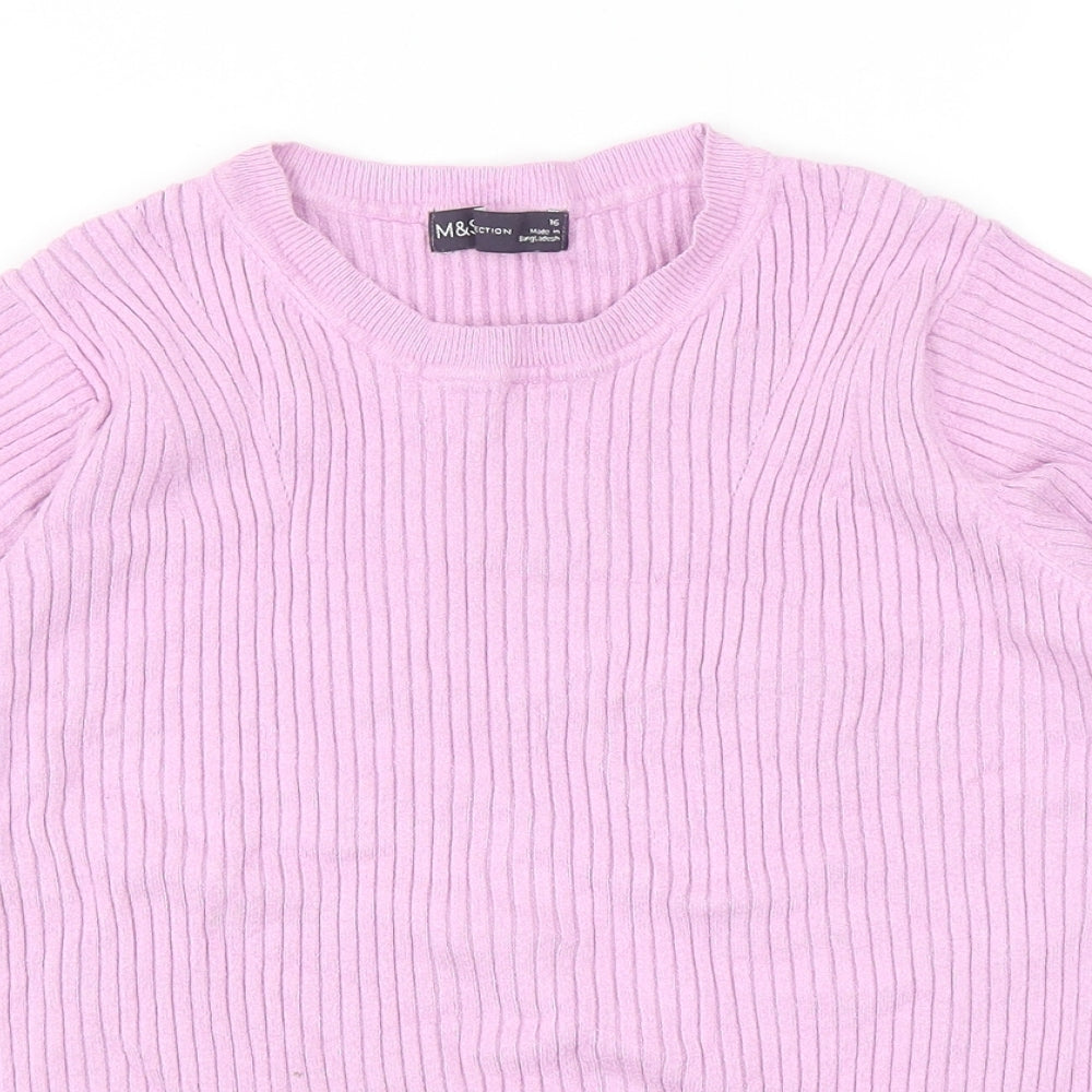 Marks and Spencer Womens Purple Polyester Basic T-Shirt Size 16 Round Neck
