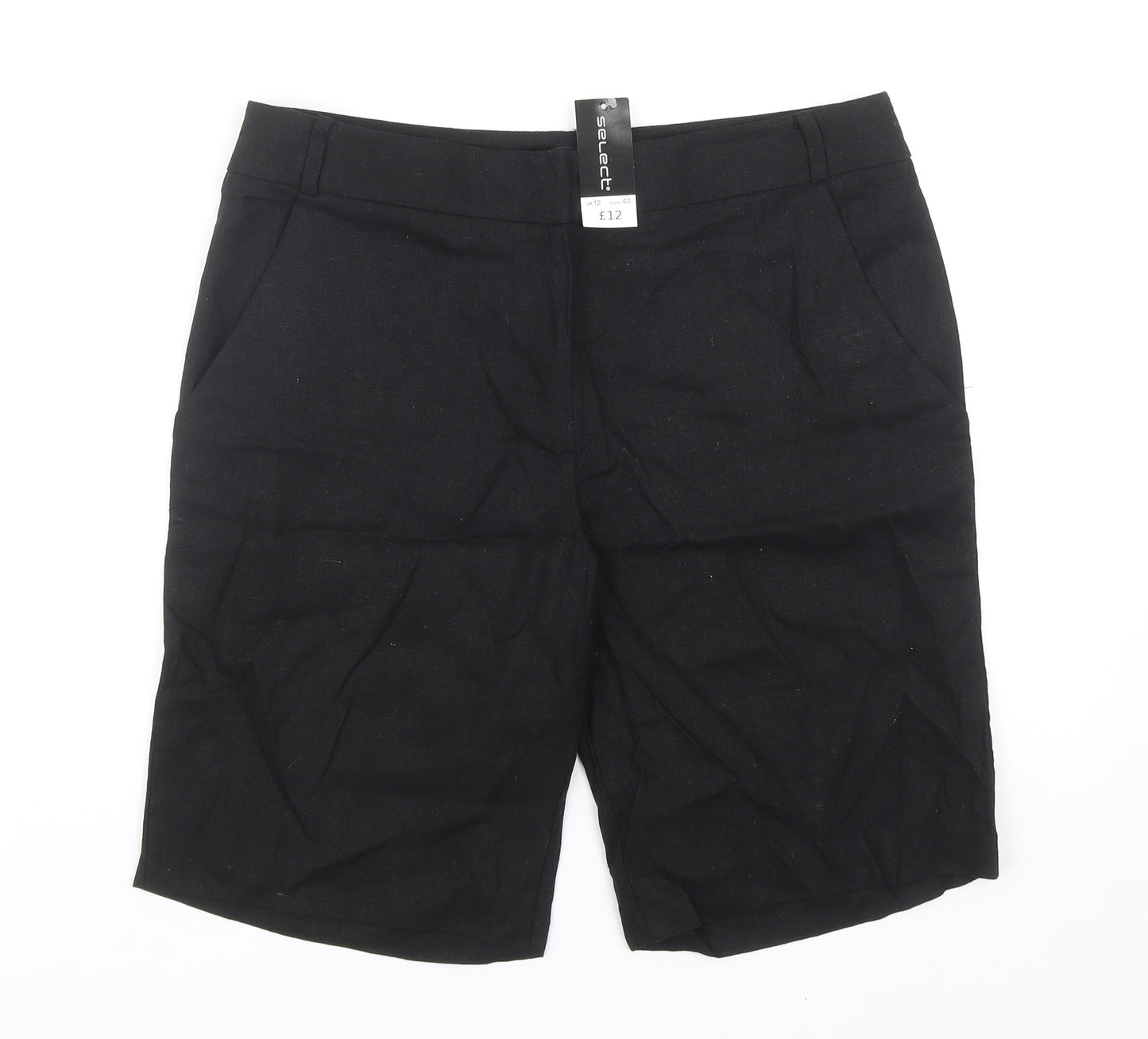 Select Womens Black Linen Chino Shorts Size 12 Regular Zip