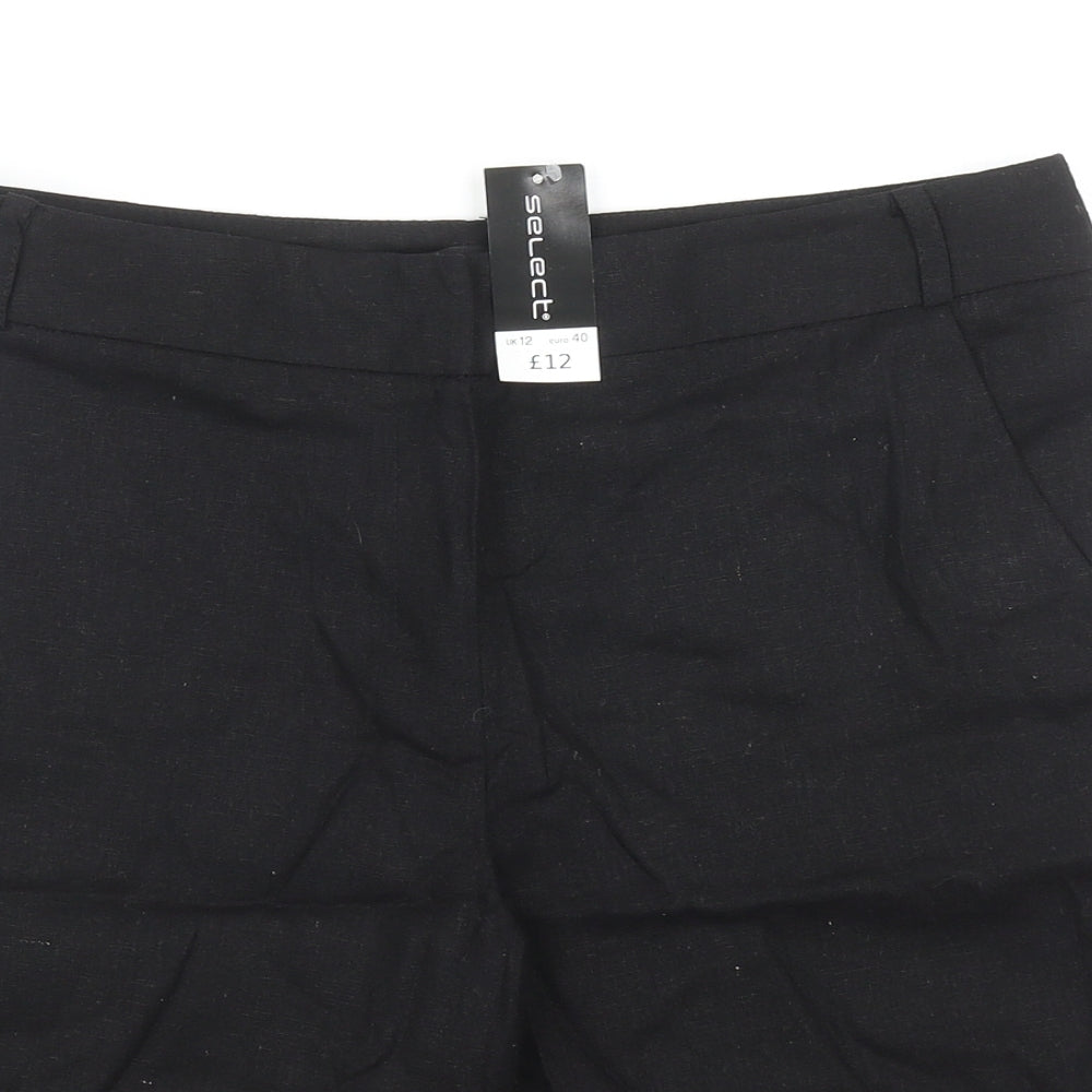 Select Womens Black Linen Chino Shorts Size 12 Regular Zip