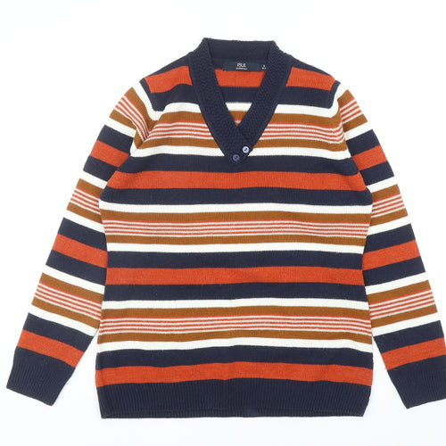 EWM Womens Multicoloured V-Neck Striped Acrylic Pullover Jumper Size S
