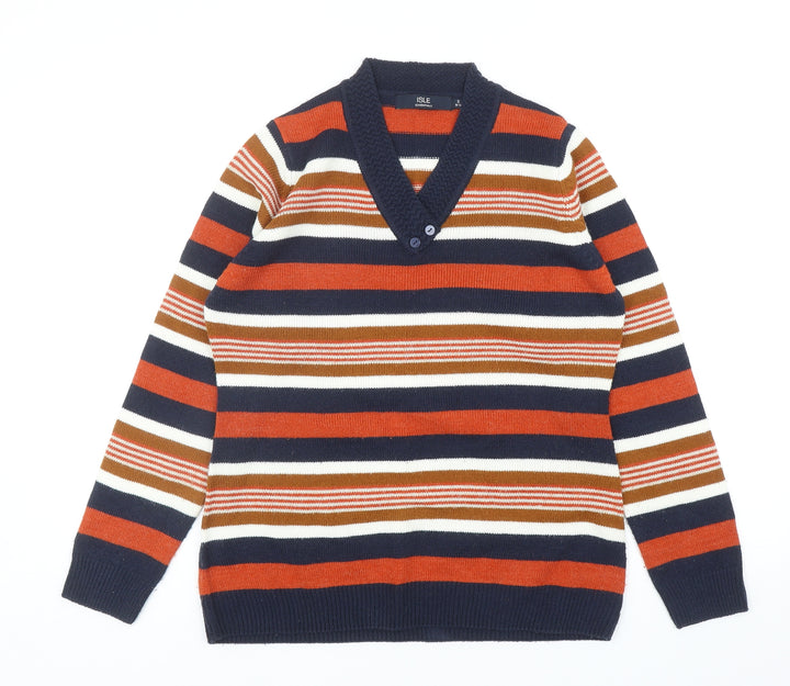 EWM Womens Multicoloured V-Neck Striped Acrylic Pullover Jumper Size S