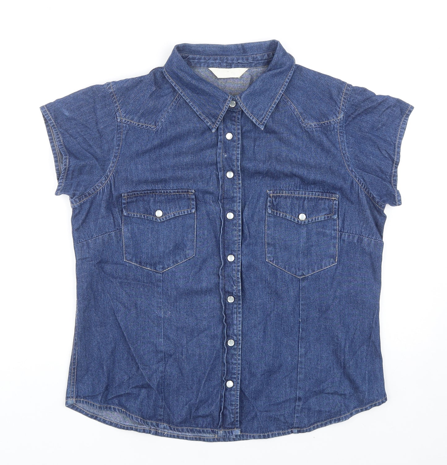 For Women Womens Blue Cotton Basic Button-Up Size 16 Collared