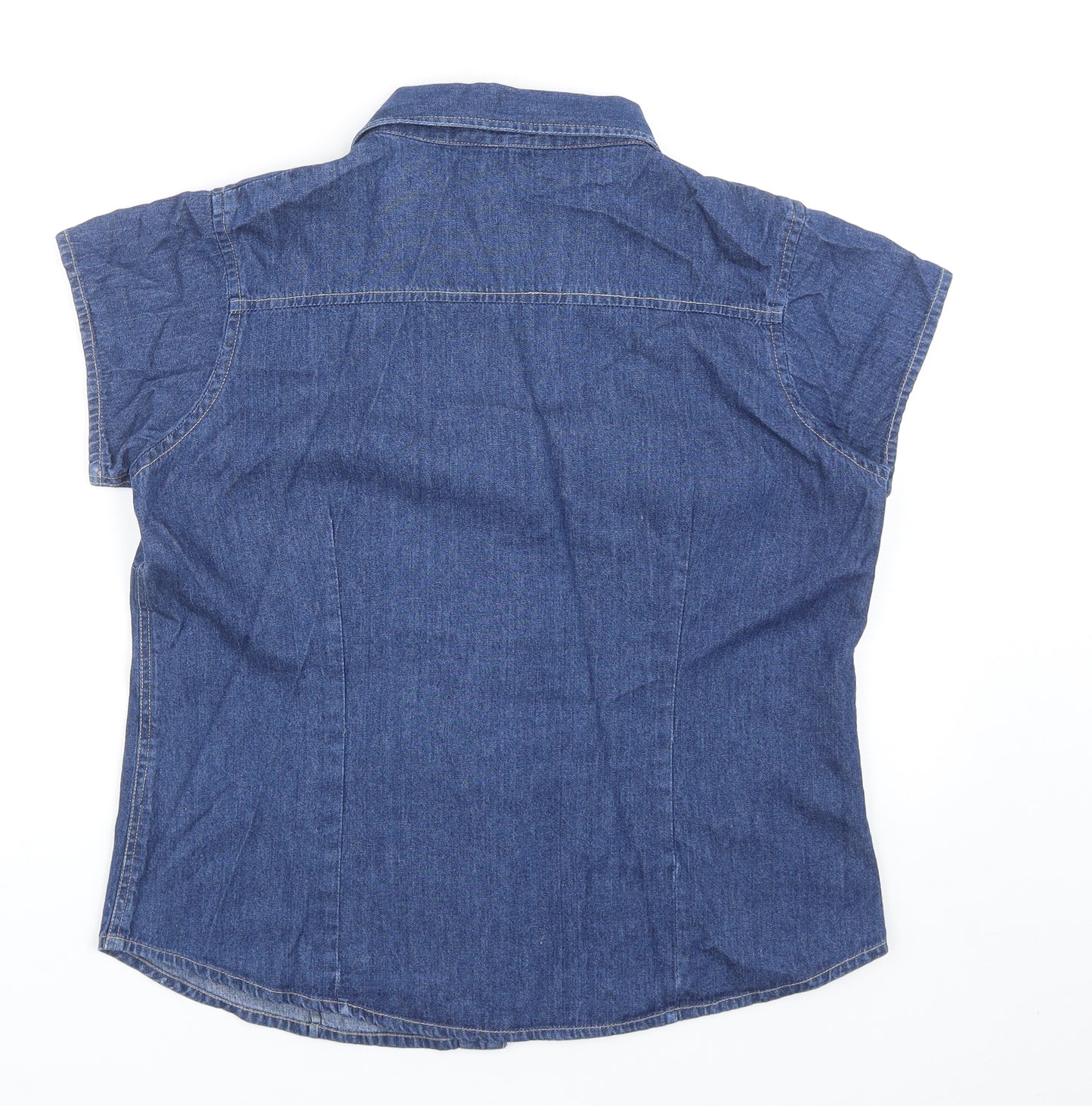 For Women Womens Blue Cotton Basic Button-Up Size 16 Collared