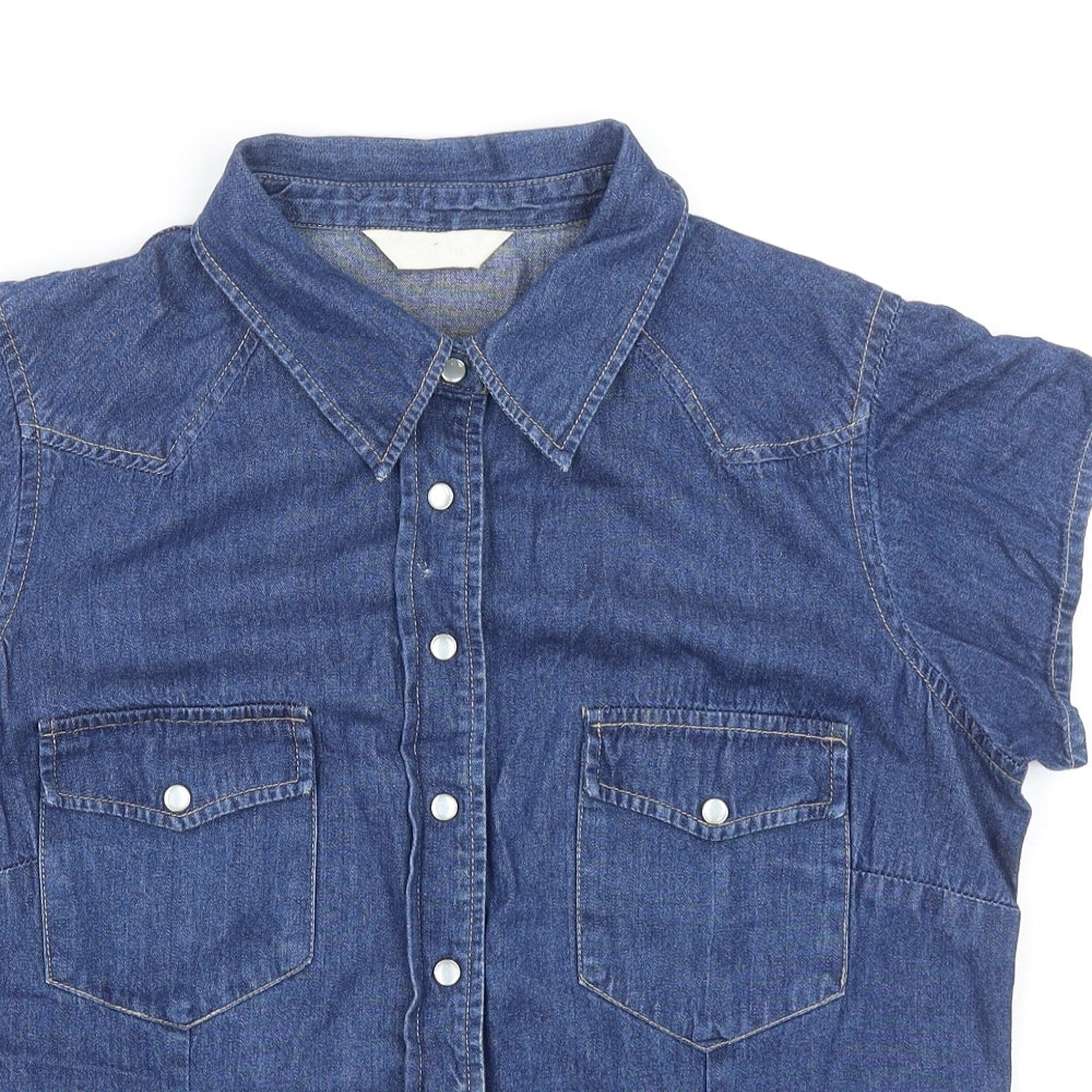 For Women Womens Blue Cotton Basic Button-Up Size 16 Collared