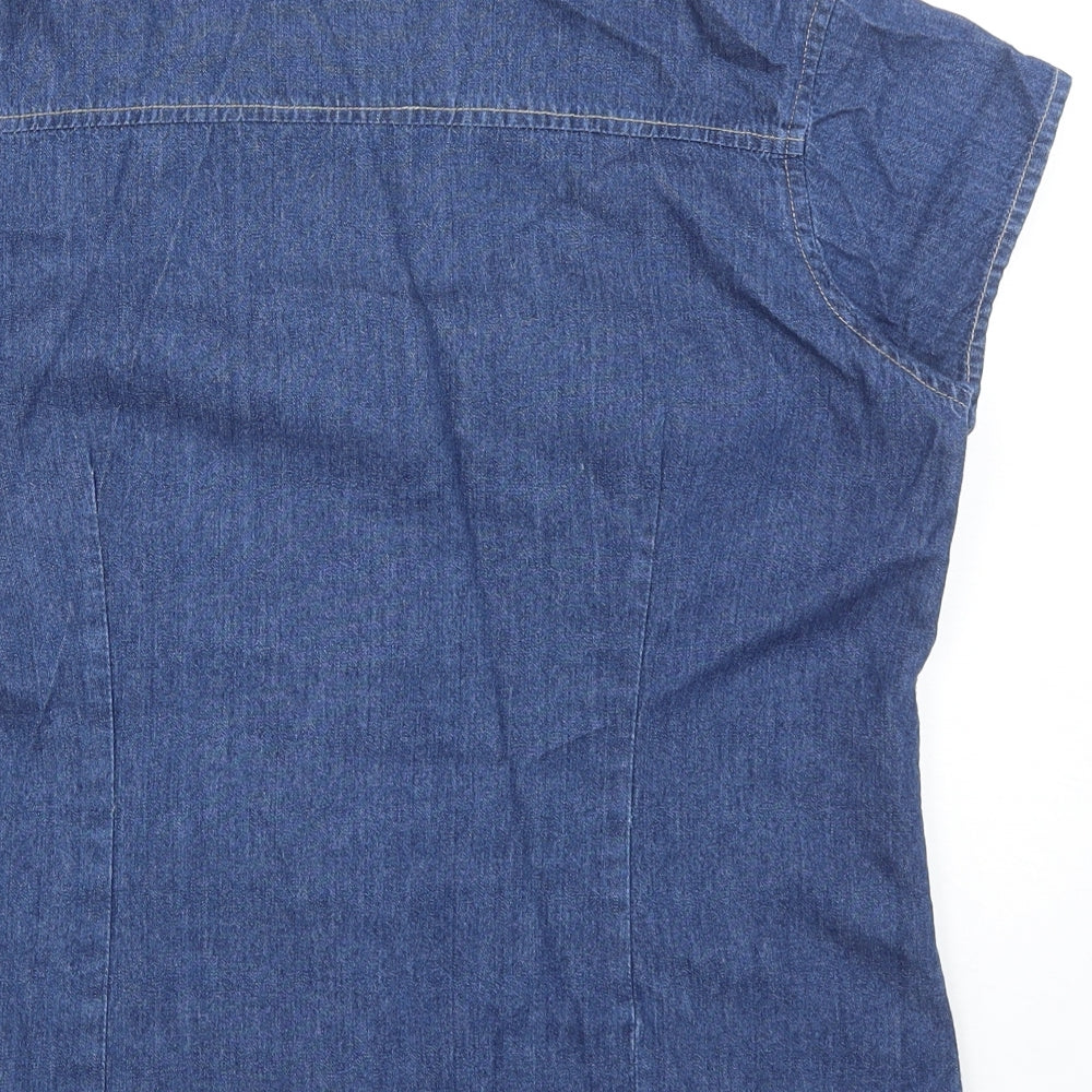 For Women Womens Blue Cotton Basic Button-Up Size 16 Collared