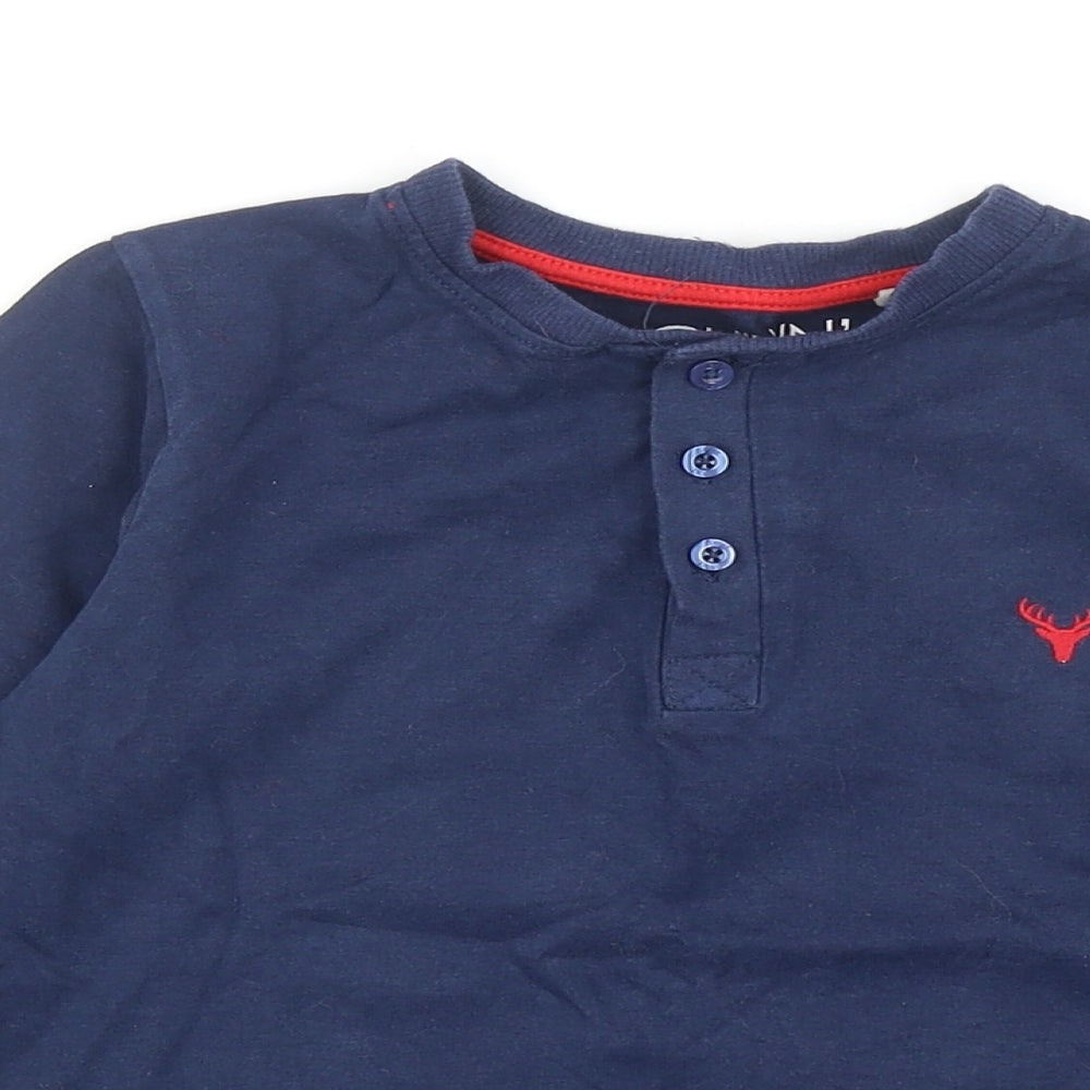 NEXT Boys Blue Cotton Basic T-Shirt Size 7 Years Round Neck Button