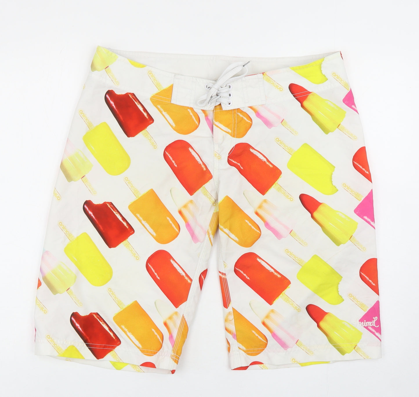 Animal Womens White Geometric Polyester Sweat Shorts Size 14 Regular Hook & Loop - Swim Shorts