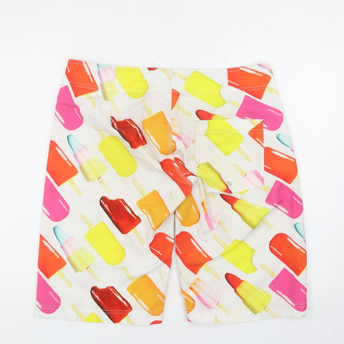 Animal Womens White Geometric Polyester Sweat Shorts Size 14 Regular Hook & Loop - Swim Shorts