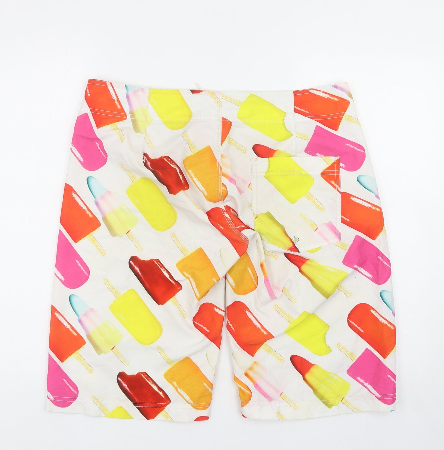 Animal Womens White Geometric Polyester Sweat Shorts Size 14 Regular Hook & Loop - Swim Shorts