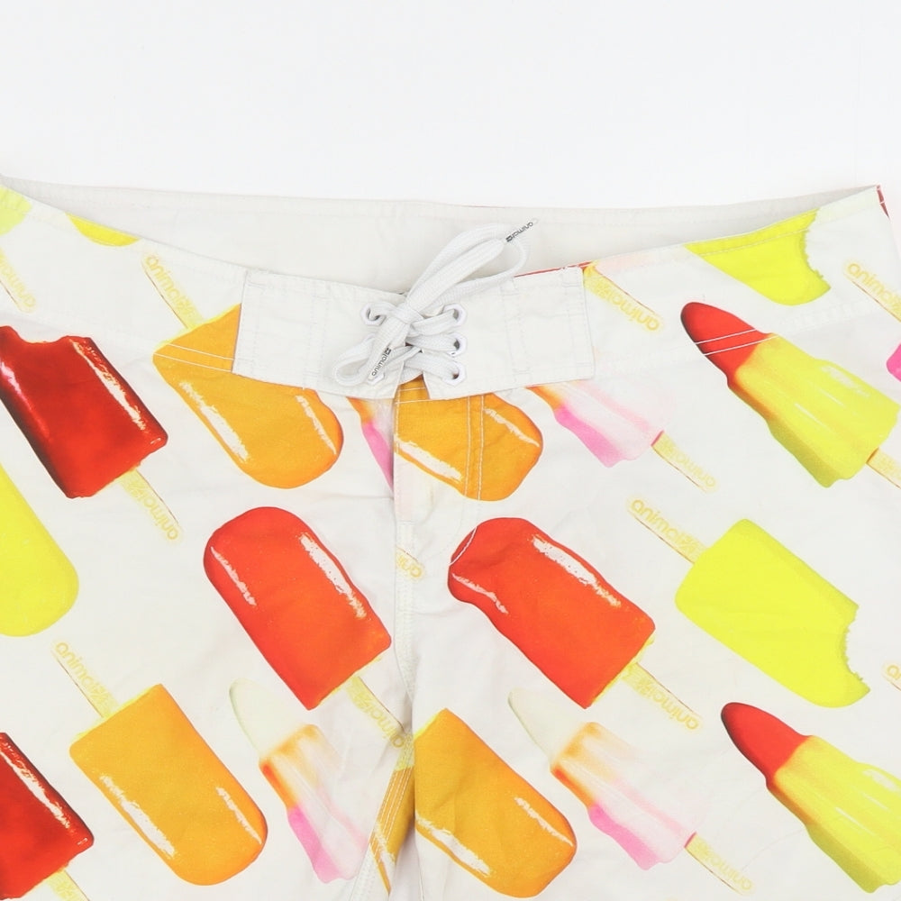 Animal Womens White Geometric Polyester Sweat Shorts Size 14 Regular Hook & Loop - Swim Shorts