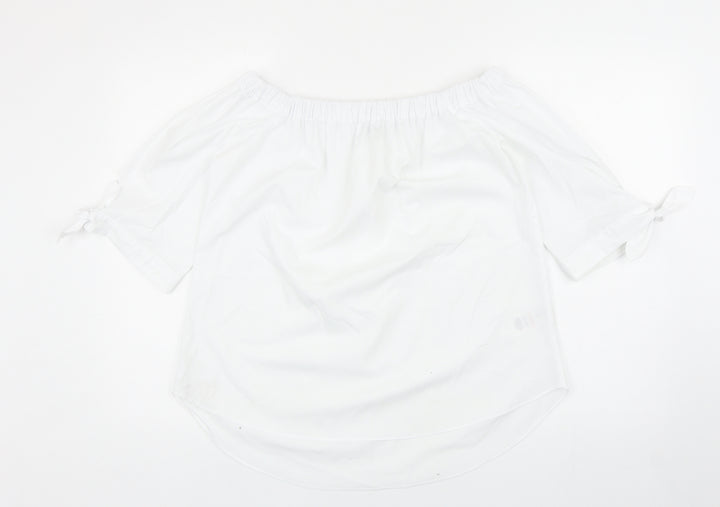 Peacocks Womens White Polyester Cropped Blouse Size 12 Off the Shoulder