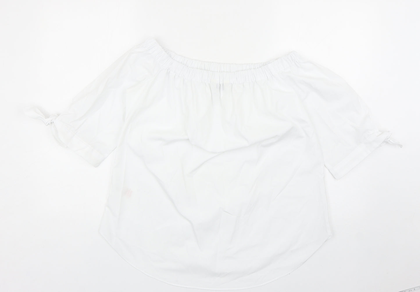 Peacocks Womens White Polyester Cropped Blouse Size 12 Off the Shoulder