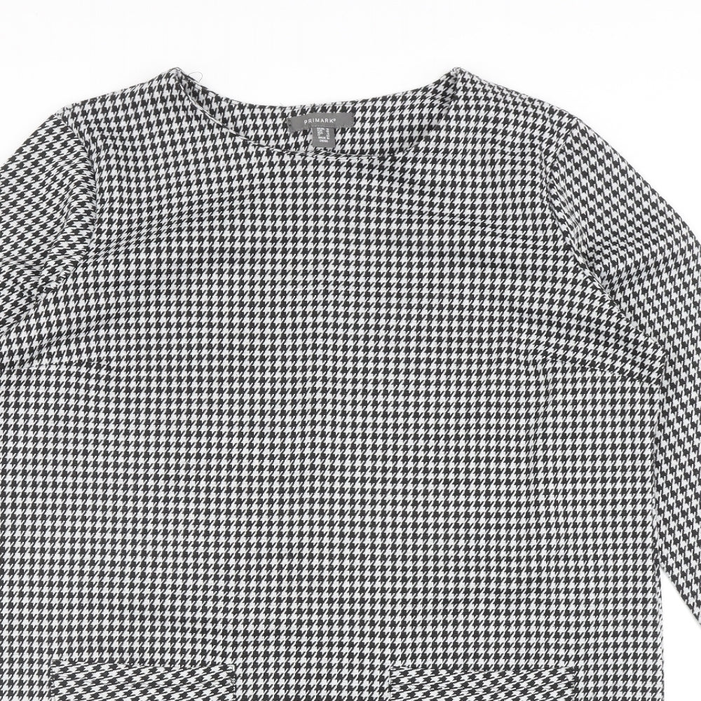 Primark Womens Black Houndstooth Polyester Sheath Size 18 Round Neck Pullover