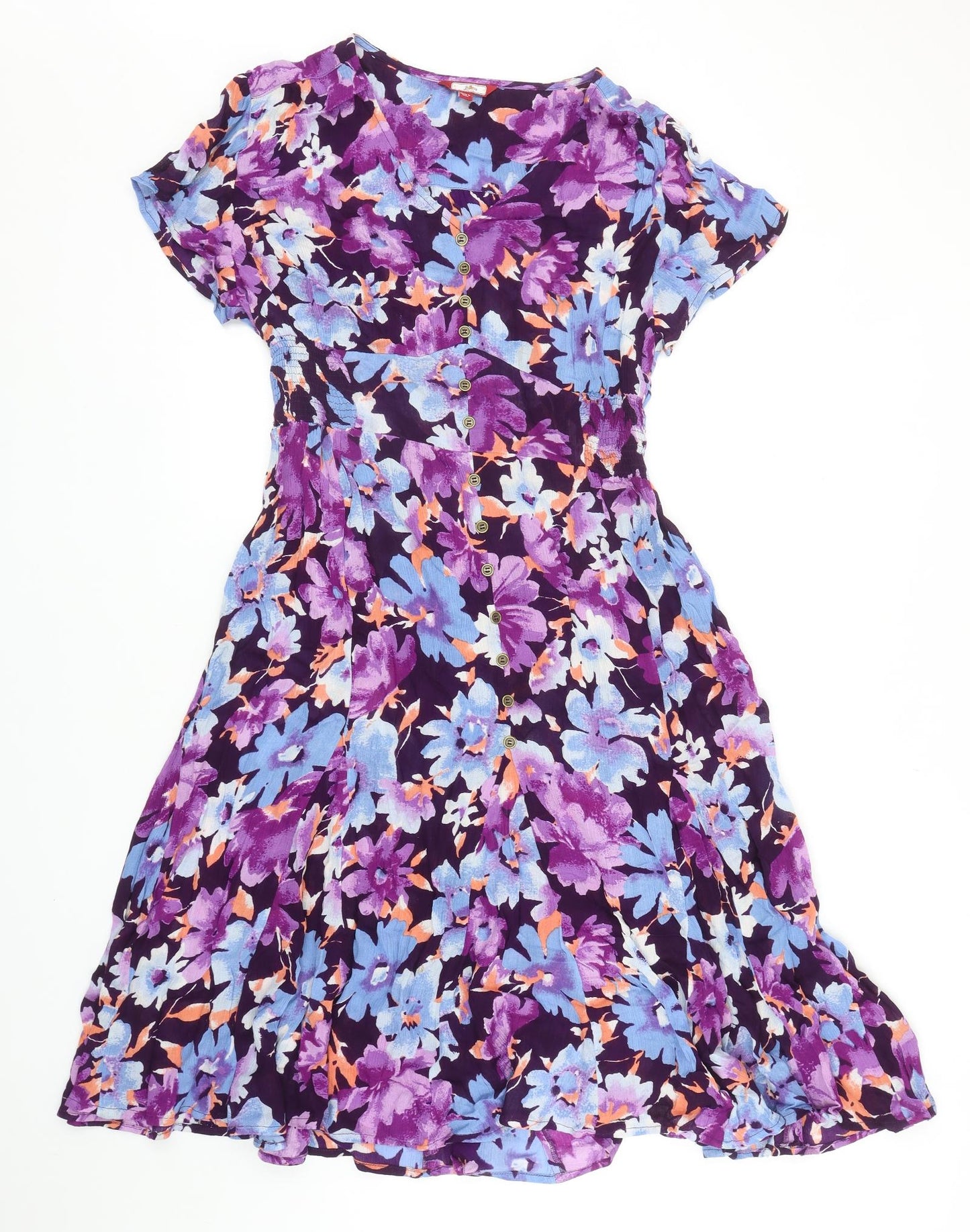 Joe Browns Womens Purple Floral Viscose Fit & Flare Size 12 Round Neck Pullover