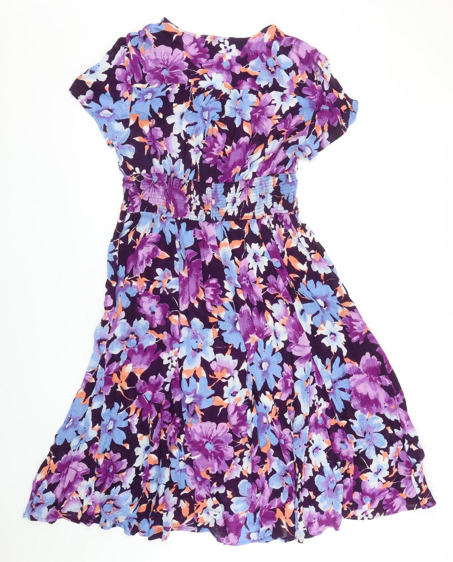 Joe Browns Womens Purple Floral Viscose Fit & Flare Size 12 Round Neck Pullover