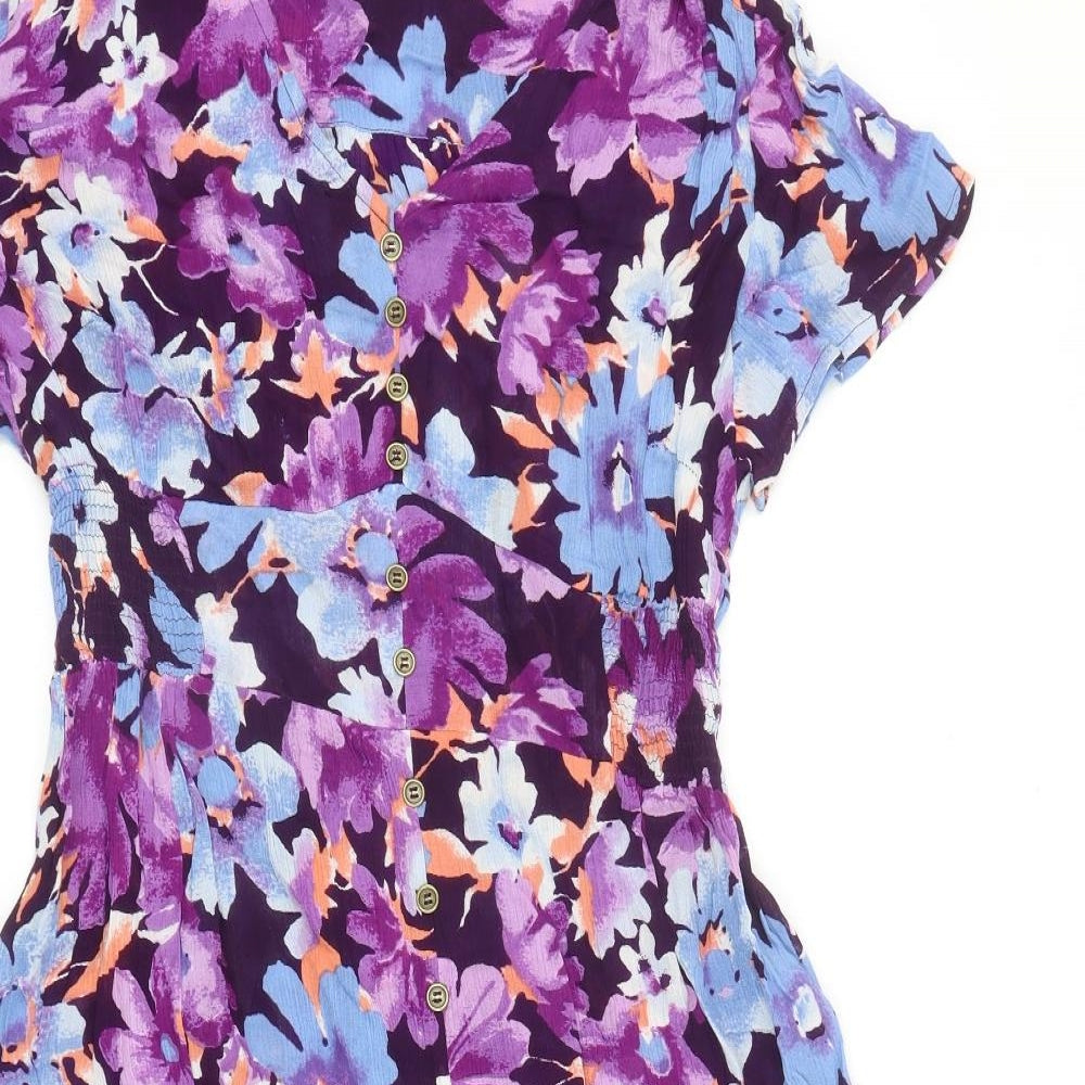 Joe Browns Womens Purple Floral Viscose Fit & Flare Size 12 Round Neck Pullover