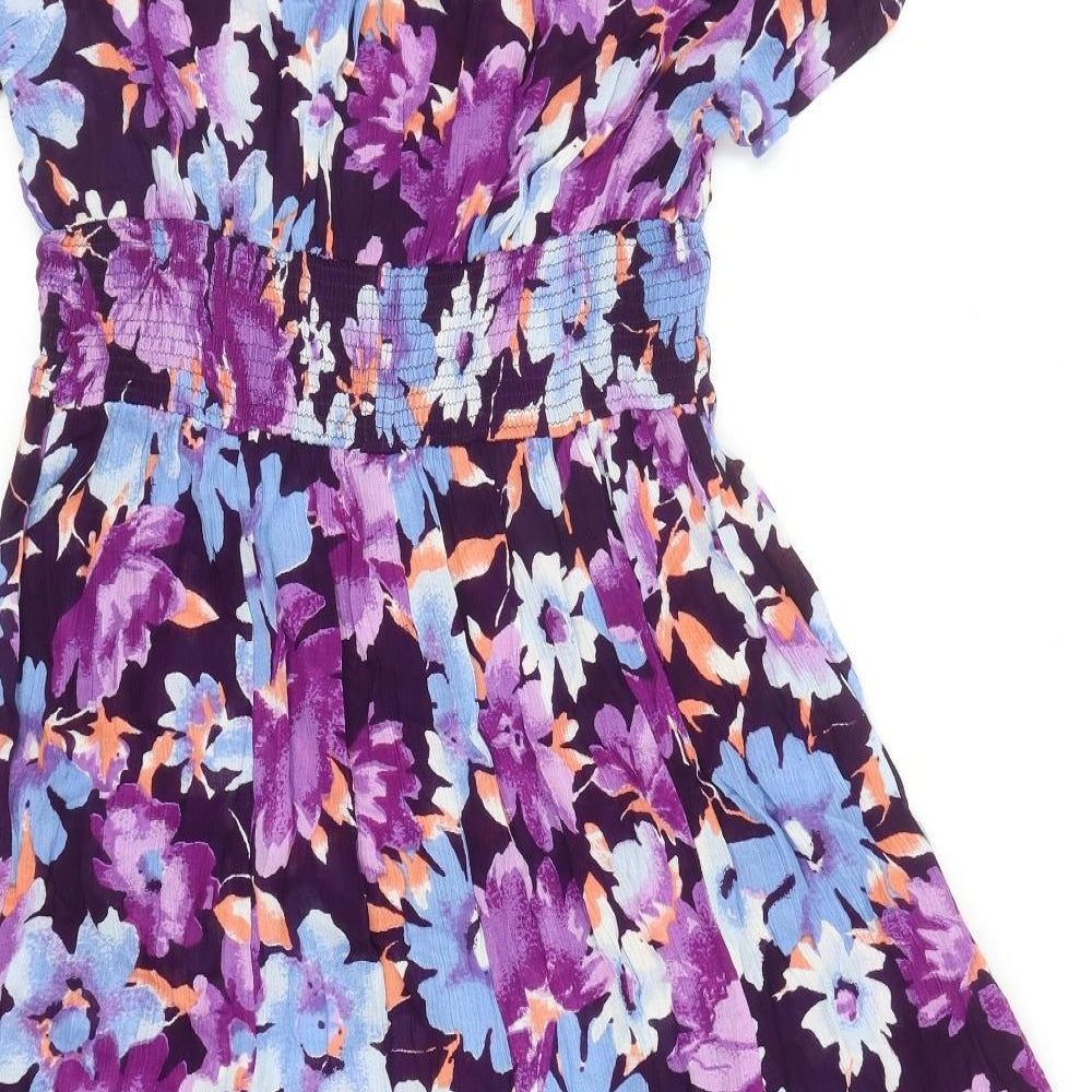 Joe Browns Womens Purple Floral Viscose Fit & Flare Size 12 Round Neck Pullover