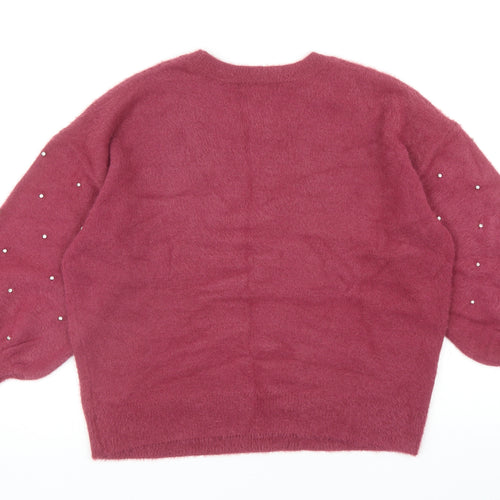 NEXT Womens Red Round Neck Polka Dot Nylon Pullover Jumper Size 14