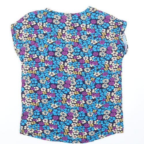 TU Womens Blue Floral Viscose Basic T-Shirt Size 8 Round Neck