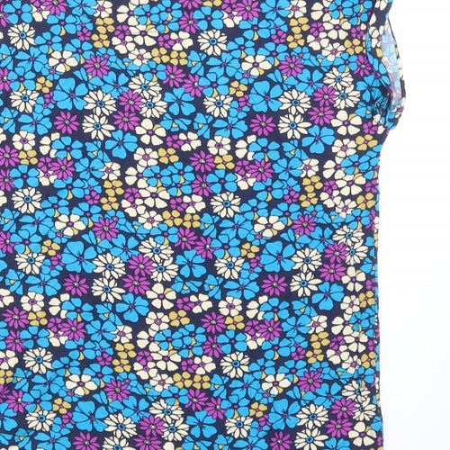 TU Womens Blue Floral Viscose Basic T-Shirt Size 8 Round Neck