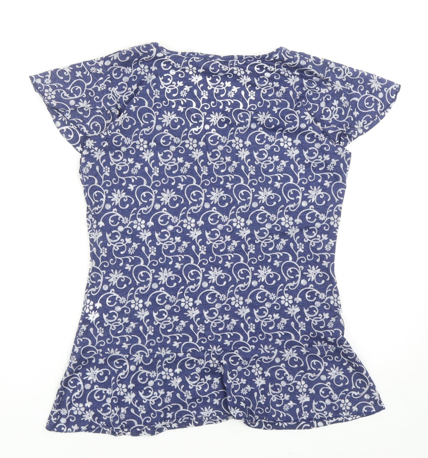 Store Twenty One Womens Blue Floral Viscose Basic T-Shirt Size 10 V-Neck