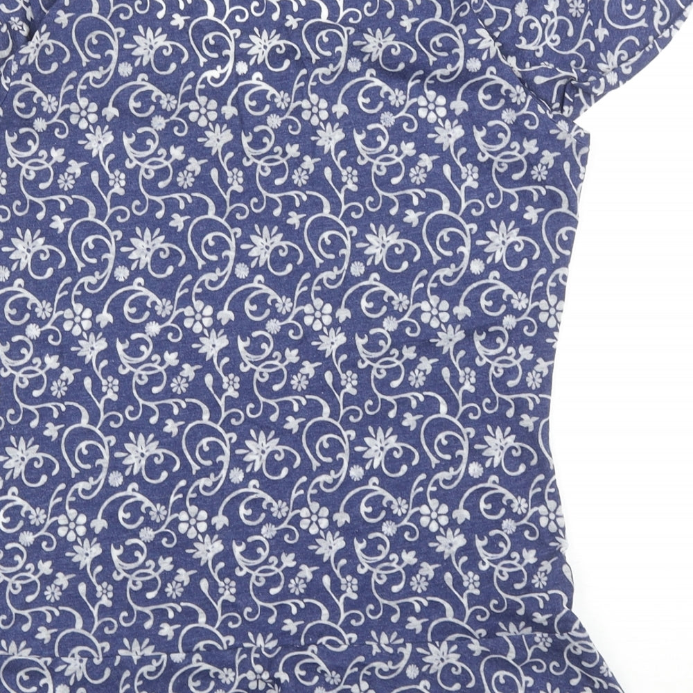 Store Twenty One Womens Blue Floral Viscose Basic T-Shirt Size 10 V-Neck