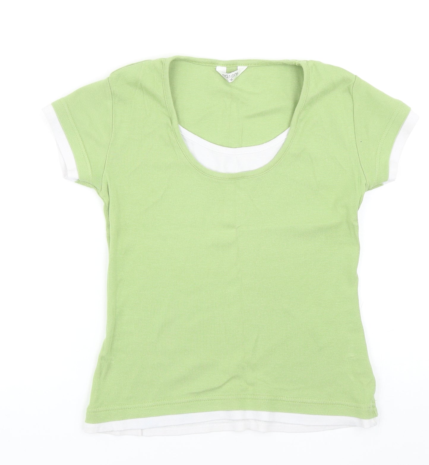 Editions Womens Green Cotton Basic T-Shirt Size 10 Round Neck