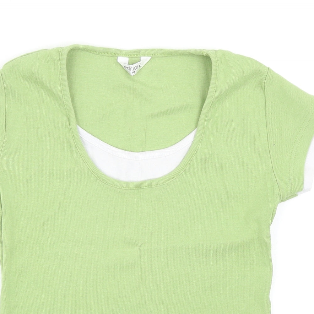 Editions Womens Green Cotton Basic T-Shirt Size 10 Round Neck