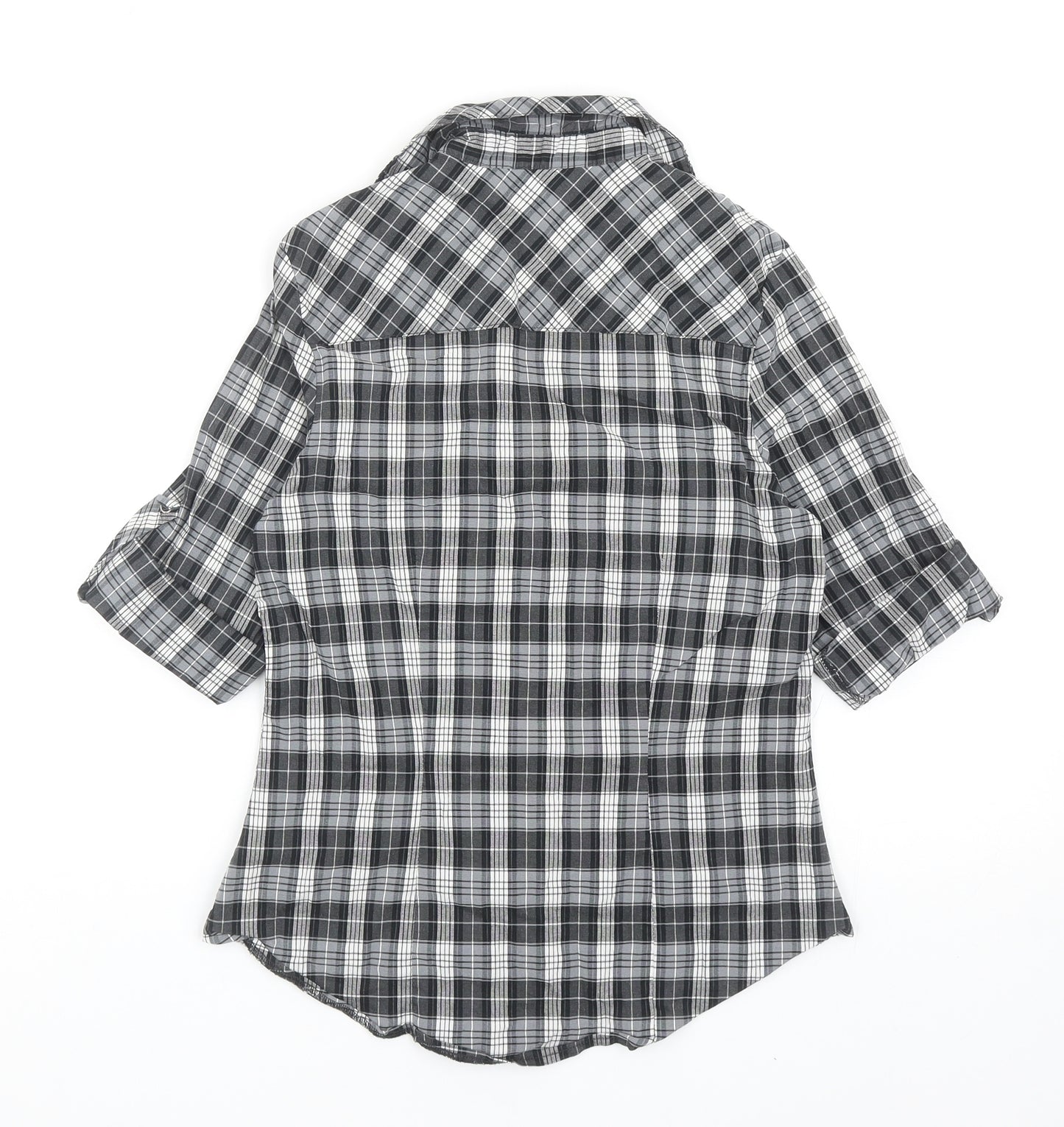 New Look Womens Grey Plaid Polyacrylate Fibre Basic Button-Up Size 12 Collared