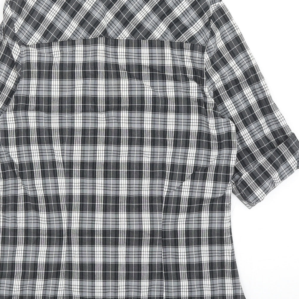 New Look Womens Grey Plaid Polyacrylate Fibre Basic Button-Up Size 12 Collared