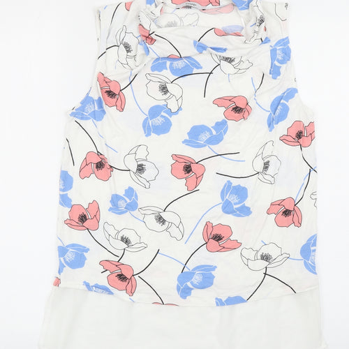George Womens White Floral Viscose Basic Blouse Size 12 Round Neck