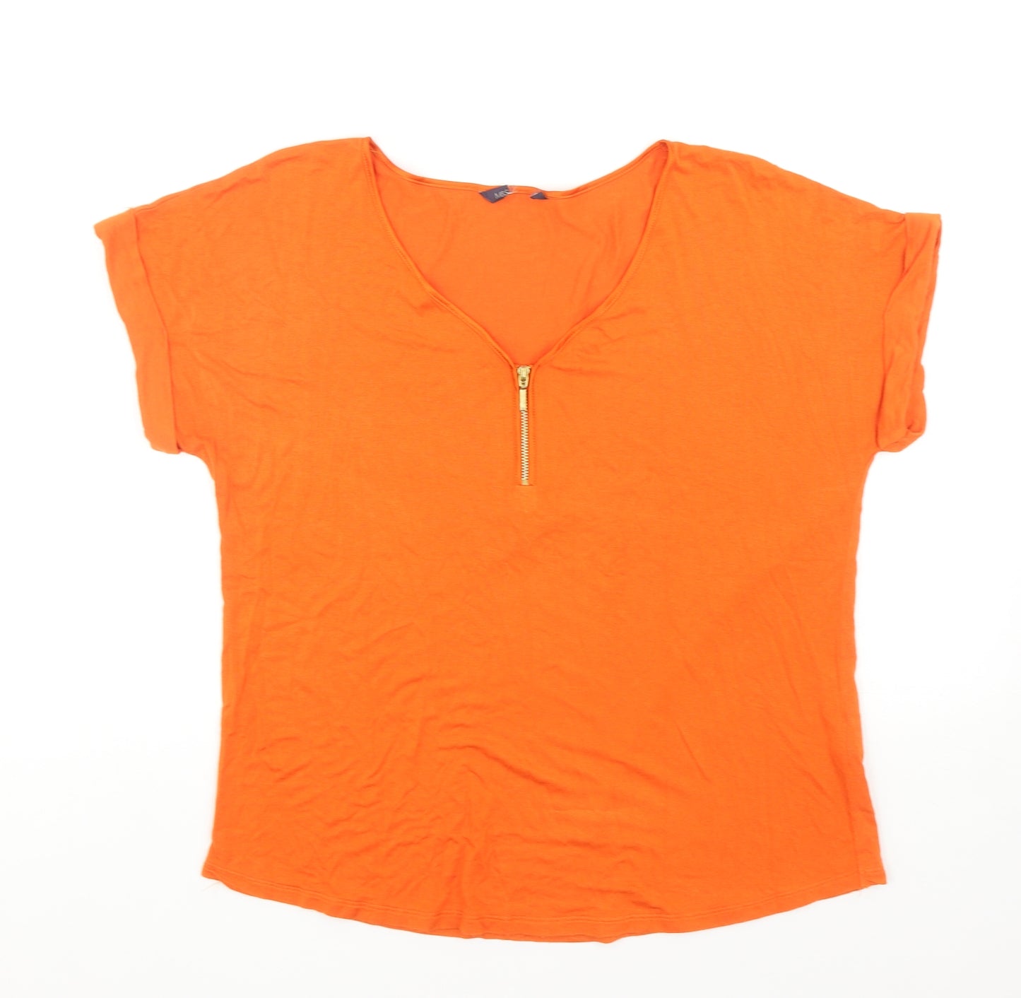 Marks and Spencer Womens Orange Viscose Basic T-Shirt Size 12 V-Neck