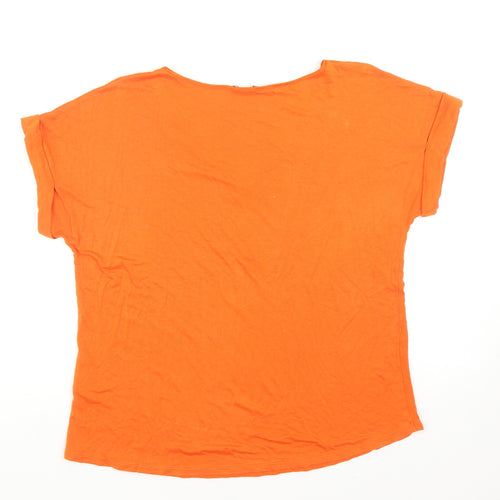 Marks and Spencer Womens Orange Viscose Basic T-Shirt Size 12 V-Neck