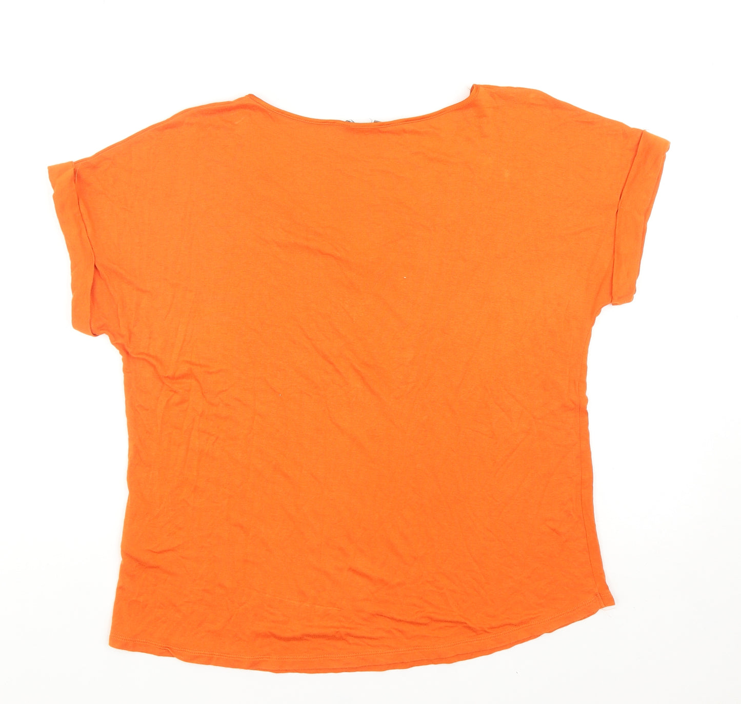 Marks and Spencer Womens Orange Viscose Basic T-Shirt Size 12 V-Neck
