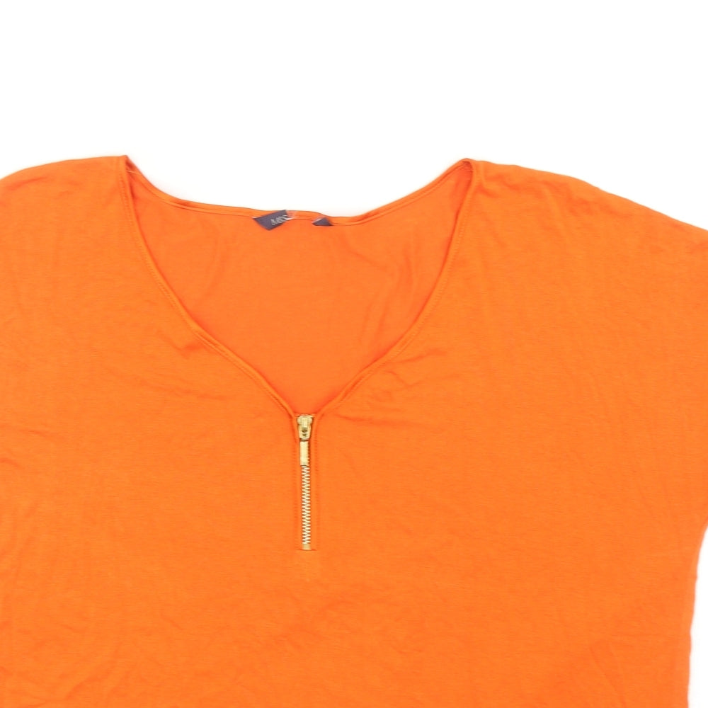 Marks and Spencer Womens Orange Viscose Basic T-Shirt Size 12 V-Neck