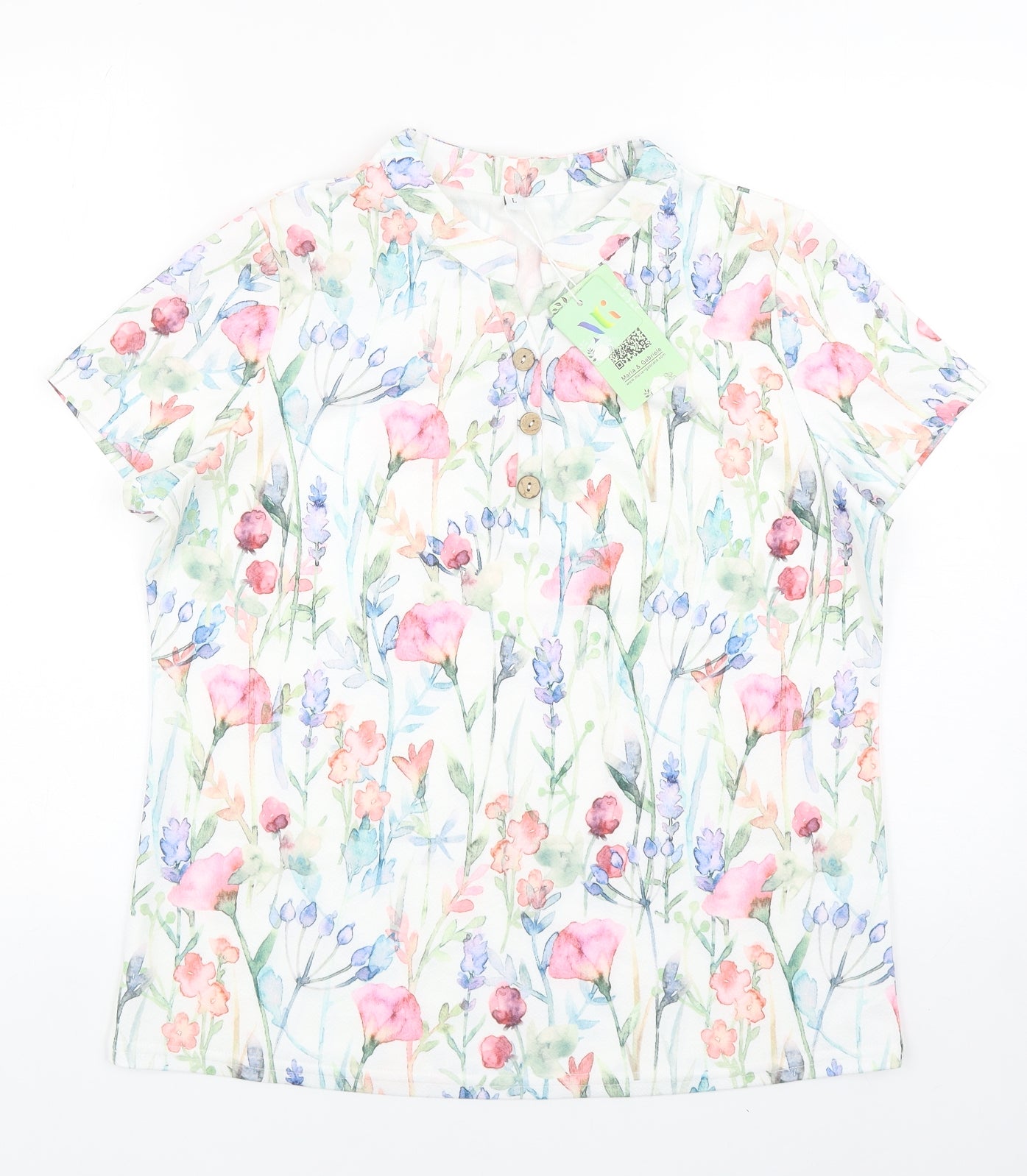 Maria & Gabriele Womens Multicoloured Floral Cotton Basic Blouse Size L V-Neck