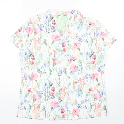Maria & Gabriele Womens Multicoloured Floral Cotton Basic Blouse Size L V-Neck