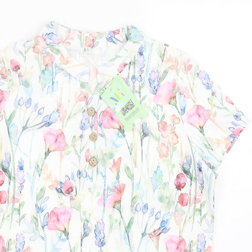Maria & Gabriele Womens Multicoloured Floral Cotton Basic Blouse Size L V-Neck