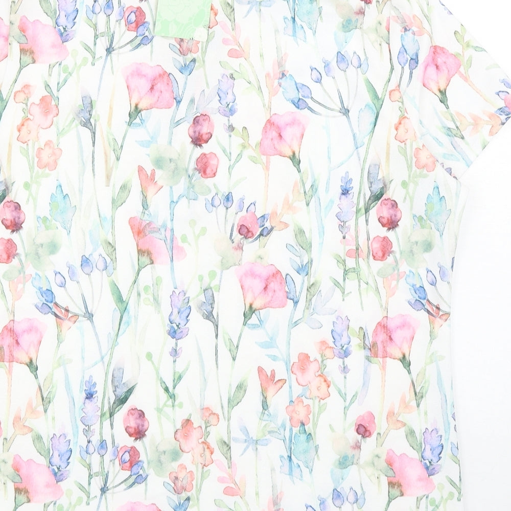 Maria & Gabriele Womens Multicoloured Floral Cotton Basic Blouse Size L V-Neck