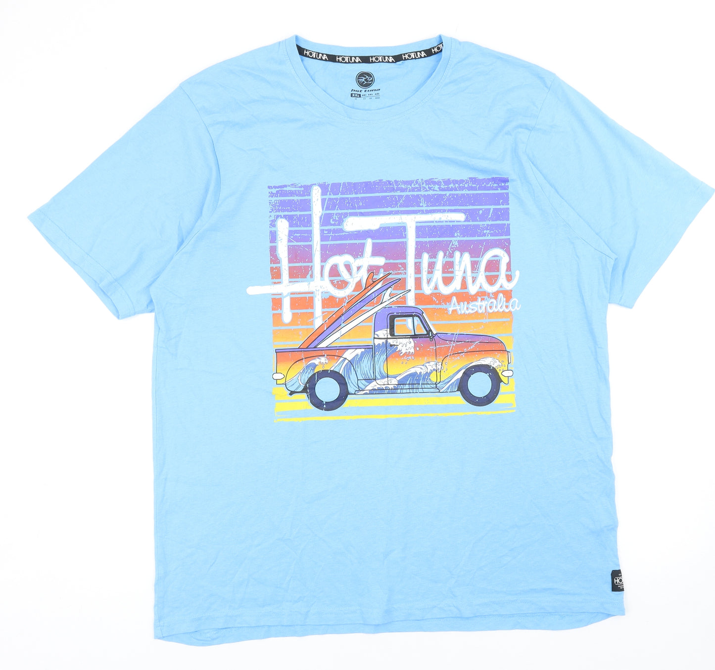 Hot Tuna Mens Blue Cotton T-Shirt Size 2XL Round Neck - Truck