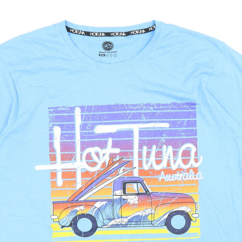 Hot Tuna Mens Blue Cotton T-Shirt Size 2XL Round Neck - Truck