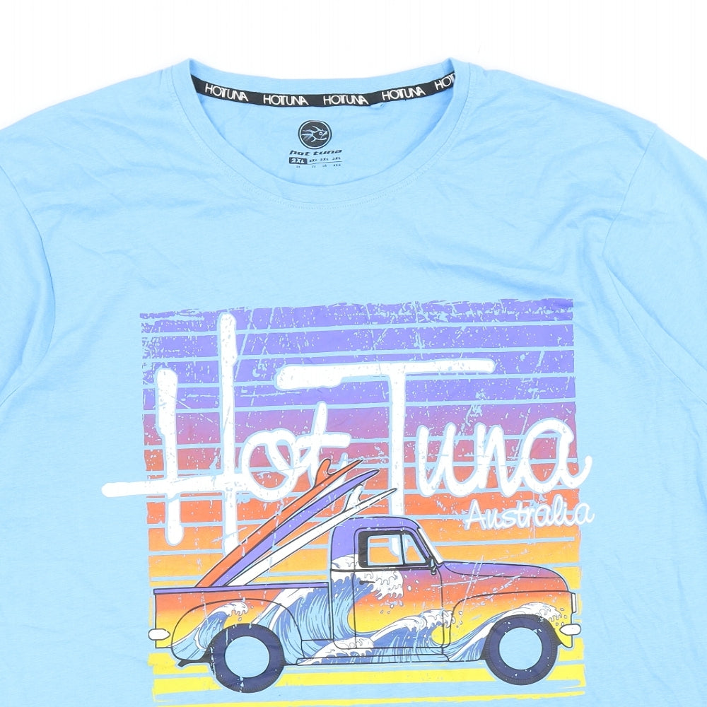Hot Tuna Mens Blue Cotton T-Shirt Size 2XL Round Neck - Truck