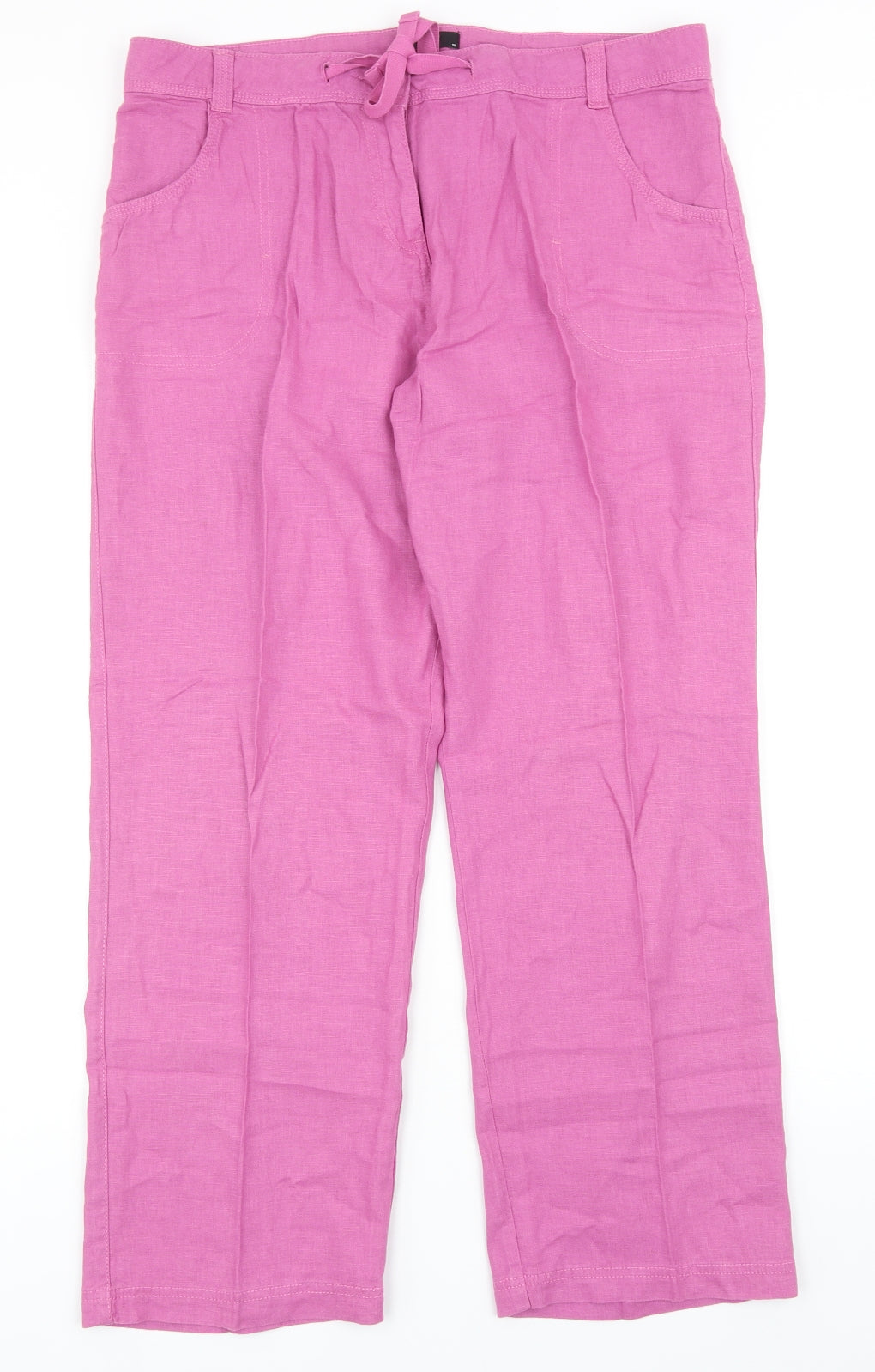 M&Co Womens Pink Linen Trousers Size 16 Regular Zip