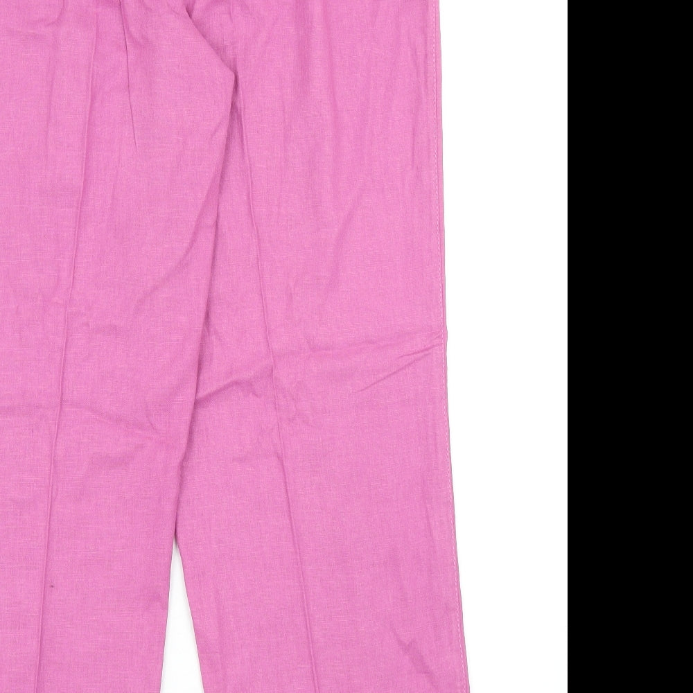 M&Co Womens Pink Linen Trousers Size 16 Regular Zip