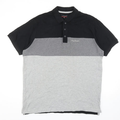 Pierre Cardin Mens Grey Colourblock Cotton Polo Size 2XL Collared Button