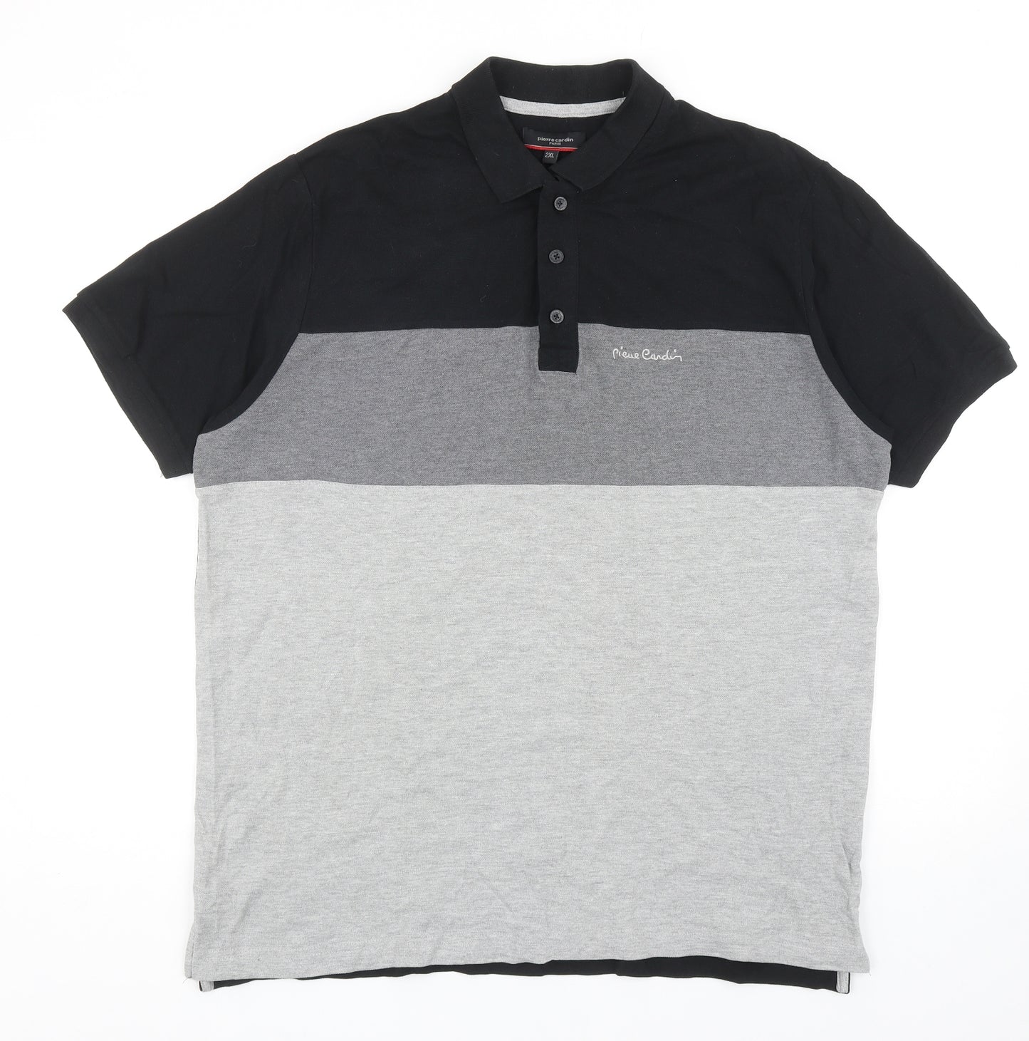 Pierre Cardin Mens Grey Colourblock Cotton Polo Size 2XL Collared Button