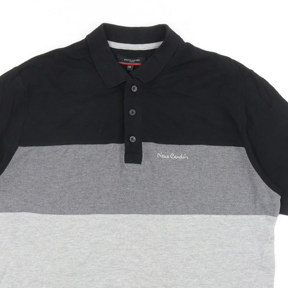 Pierre Cardin Mens Grey Colourblock Cotton Polo Size 2XL Collared Button